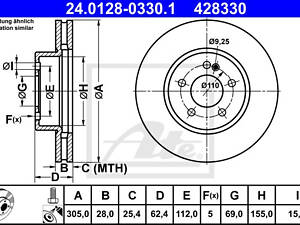 Диск гальмівний передній, MERCEDES C (W205), E (W213) 1.6-2.2D 13-