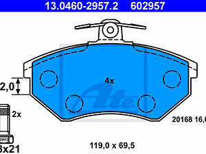 Дисковые тормозные колодки ATE 13046029572, пер., 95-04 (тип LUCAS)