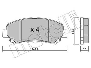 Дисковые тормозные колодки METELLI 2207920 передние, Nissan Qashqai, X-Trail 06-13