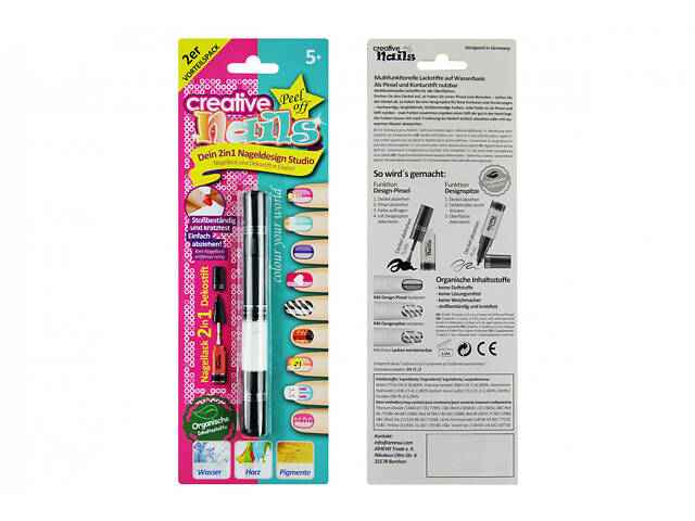 Дитячий лак-олівець для нігтів Malinos Creative Nails на водній основі (2 кольори чёрній + білий) - Фото 1
