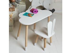 Дитячий стол тучка и стул белый зайка. Для игры, рисования, учебы!