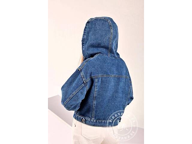 Джинсова куртка з капюшоном \ синя - Фото 8