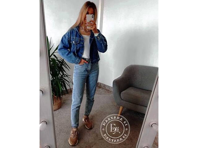 Джинсова куртка з капюшоном \ синя - Фото 5