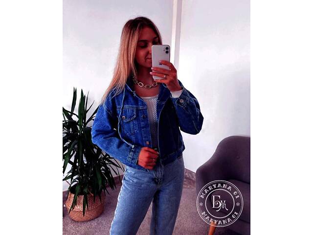 Джинсова куртка з капюшоном \ синя - Фото 4