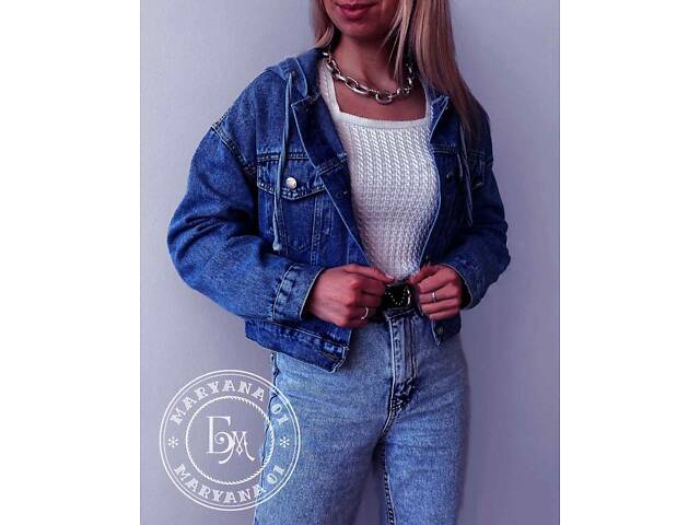 Джинсова куртка з капюшоном \ синя - Фото 1