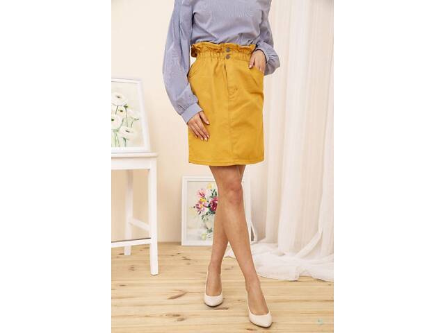 Джинсовая мини-юбка, горчичного цвета, 164R2023 - Фото 1