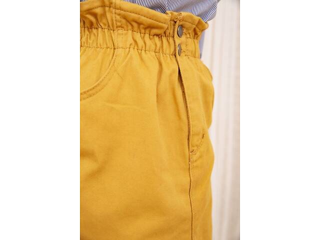 Джинсовая мини-юбка, горчичного цвета, 164R2023 - Фото 5