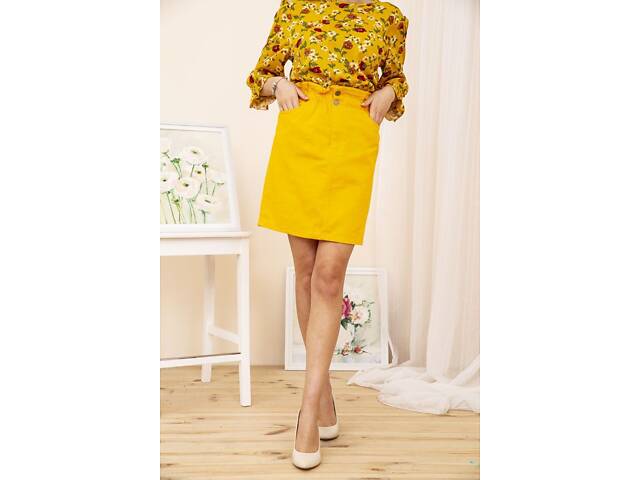 Джинсовая мини-юбка, темно-желтого цвета, 164R2023 - Фото 1