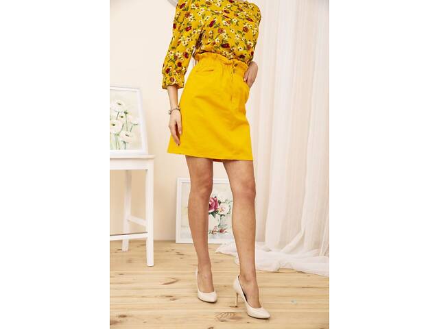 Джинсовая мини-юбка, темно-желтого цвета, 164R2023 - Фото 3