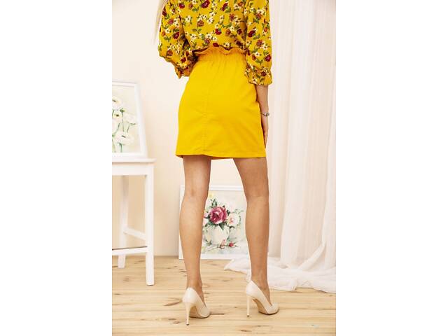 Джинсовая мини-юбка, темно-желтого цвета, 164R2023 - Фото 4