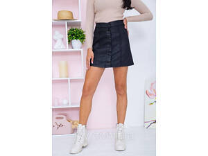 Джинсовая мини-юбка, черного цвета, на пуговицах, 164R101