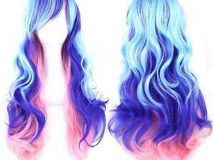 Длинные парики RESTEQ - 70см, синий, розовый, голубые волнистые волосы, косплей, аниме