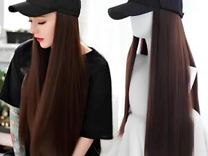 Довга перука коричнева RESTEQ - 80см, пряма, з чорною кепкою, косплей, аніме