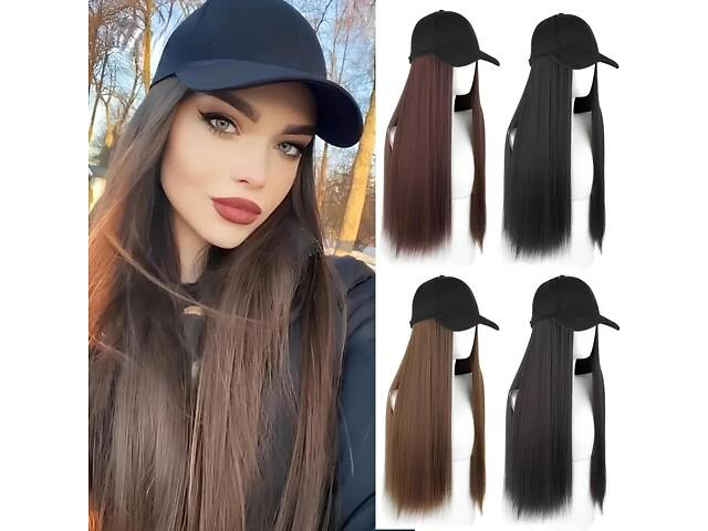 Длинный парик коричневый RESTEQ - 80см, прямой, с черной кепкой, косплей, аниме - Фото 3