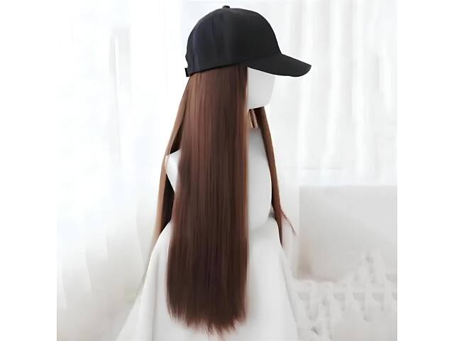 Длинный парик коричневый RESTEQ - 80см, прямой, с черной кепкой, косплей, аниме - Фото 5