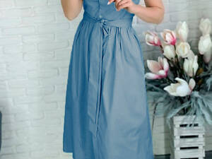 Довга бавовняна сукня на ґудзиках 'Lesley' оптом | Норма Джинс (блакитний), 42-44