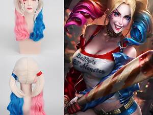 Довгі перуки Харлі Квін RESTEQ - 60см, хвилясте волосся без чубчика, косплей Загін самогубців, аніме