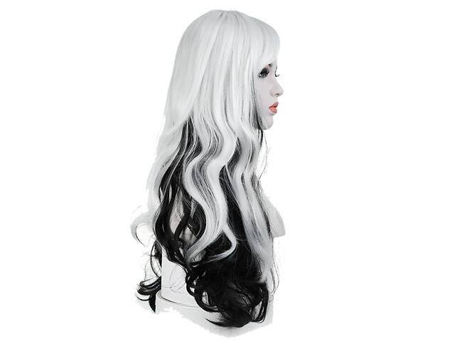 Довгі перуки RESTEQ 71 см — чорнобілі хвилясті волосся для косплею та аніме, перука для рольових ігор, вечірок і фотосесій, штучне - Фото 2