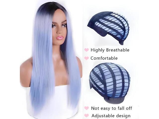 Довге блакитне волосся парик омбре RESTEQ 66 см, пряме волосся градієнт, парики з високоякісних синтетичних волокон. - Фото 4
