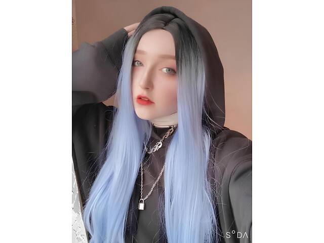 Довге блакитне волосся парик омбре RESTEQ 66 см, пряме волосся градієнт, парики з високоякісних синтетичних волокон. - Фото 5