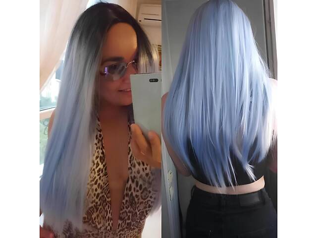 Довге блакитне волосся парик омбре RESTEQ 66 см, пряме волосся градієнт, парики з високоякісних синтетичних волокон. - Фото 6