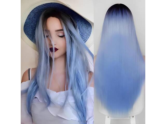 Довге блакитне волосся парик омбре RESTEQ 66 см, пряме волосся градієнт, парики з високоякісних синтетичних волокон. - Фото 7