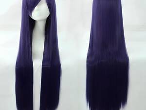 Довга темно-фіолетова перука RESTEQ 100см, пряме волосся, чубчик. Штучна перука баклажанного кольору. Баклажанове волосся