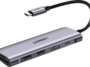 Док-станція Ugreen CM195 USB 3.0 Type-C — HDMI SD TF USB 3.0 x 2 PD Сіра