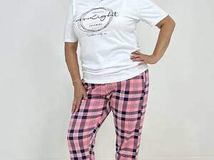 Домашні штани жіночі Triko Клітинка 56-58 Рожевий (77709522-3)