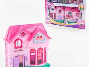 Домик 16526 D(12) 2 этажа, 2 фигурки персонажей, мебель, свет, звук, на батарейках, в коробке