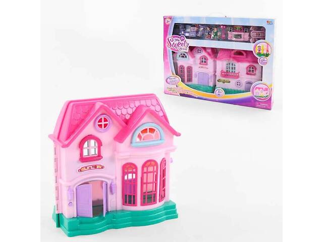 Домик 16526 D(12) 2 этажа, 2 фигурки персонажей, мебель, свет, звук, на батарейках, в коробке - Фото 1