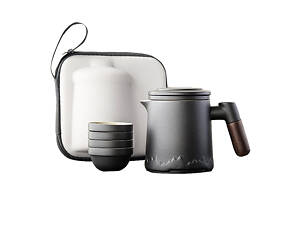 Дорожный чайный набор Lesko заварник + 4 пиалы Black с чехлом 350 ml стеклянный для пуэра