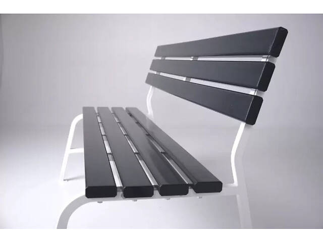 Доставка. Садовая лавка Classic LUX зі спинкою из ПВХ на металлическом каркасе. Графитово-белый - Фото 1