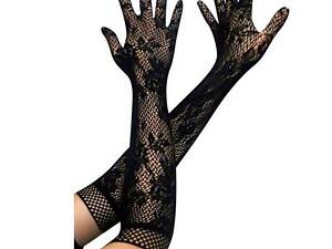 Довгі мереживні гіпюрові рукавички - Чорний - XS/S/M - Еротична білизна