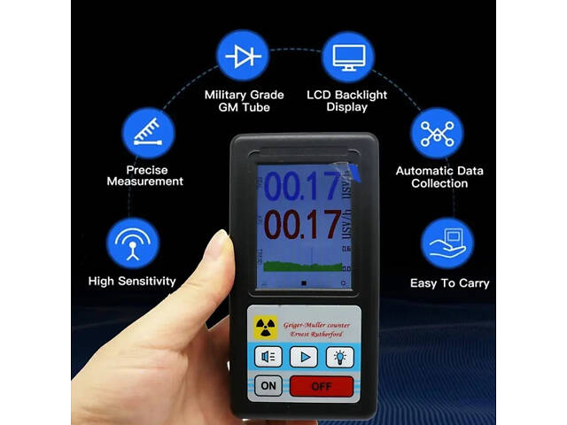 Дозиметр радіації - радіометр професійний ZGKPDQ BR-6, лічильник Гейгера, чорний - Фото 5