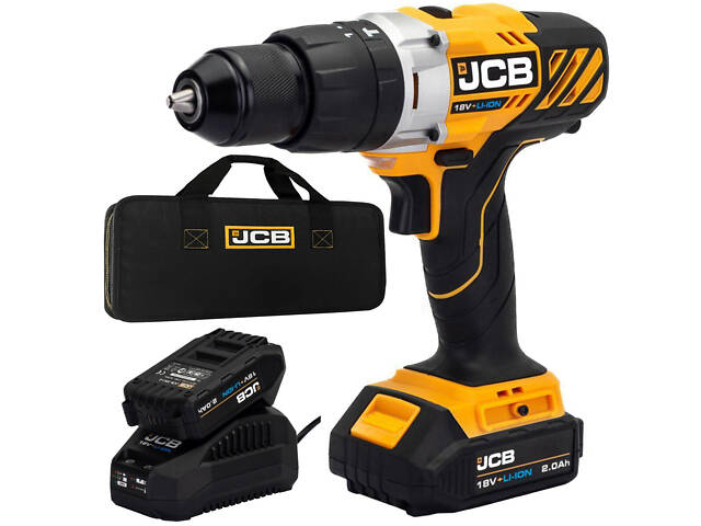 Дрель-шуруповерт аккумуляторная (JCB-18CD-B-E) 18V, max 45Nm в комплекте с зарядным устройством (JCB-18VFC-E) 2.4A и бат - Фото 1