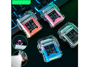 Дугова електроімпульсна запальничка з ліхтариком водонепроникна HL-517, з зарядкою вітрозахисна.