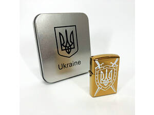 Дугова електроімпульсна запальничка USB Україна (металева коробка) HL-446. Колір: золотий