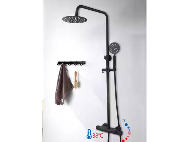 Душовий гарнітур 2 в 1 стаціонарний і ручний душ із латуні з функцією масажу, Чорний - Фото 4