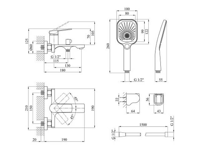 Душевой гарнитур Kroner Makon-C060 + змішувач Makon-C010 (CVS30157) - Фото 7