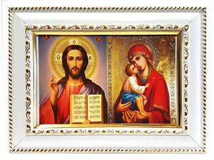 Две иконы в рамке, белая с обрамлением, багет 327-015-3, 14х10см