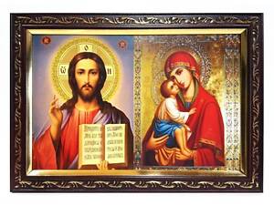 Две иконы в рамке, вишневая с золотым узором, багет 1511А-х054-2, 14х10см