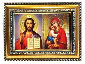 Две иконы в рамке, золотая с обрамлением, багет 327-х811, 14х10см