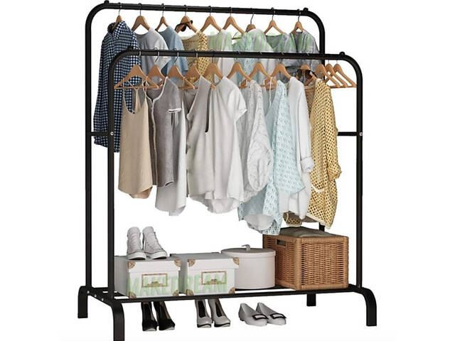 Подвійна стійка — вішалка для одягу Multipurpose Hanger 205 з полицею для взуття, 110х56x145 см - Фото 1