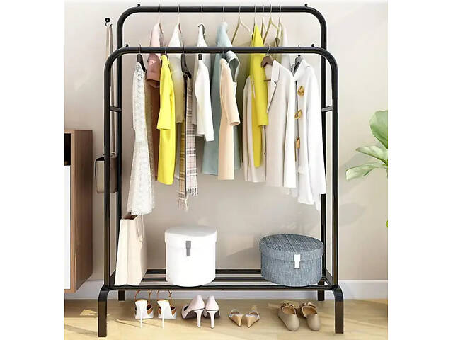 Подвійна стійка — вішалка для одягу Multipurpose Hanger 205 з полицею для взуття, 110х56x145 см - Фото 8