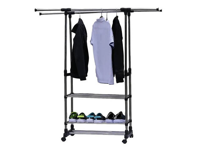 Двойная телескопическая вешалка для одежды c полкой для обуви Coat Hanger до 30 кг - Фото 1