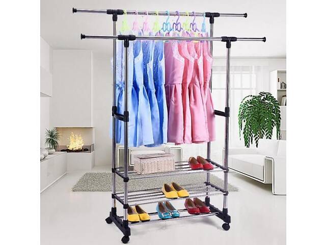 Двойная телескопическая вешалка для одежды c полкой для обуви Coat Hanger до 30 кг - Фото 2