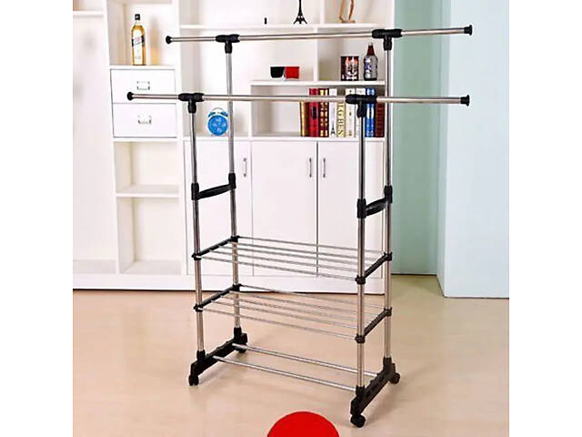 Двойная телескопическая вешалка для одежды c полкой для обуви Coat Hanger до 30 кг - Фото 8