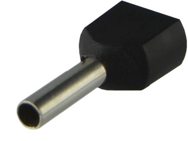 Подвійний ізольований наконечник 2х1.5 кв.мм. гільза: 8мм чорний (100 шт.) [A0060120006] ТІ 1,5-08 АСКО - Фото 1