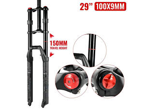 Двокорона велосипедна вилка NanLio 29' QR 100x9 мм, хід 150 мм, для (MTB) DH/XC, Чорна